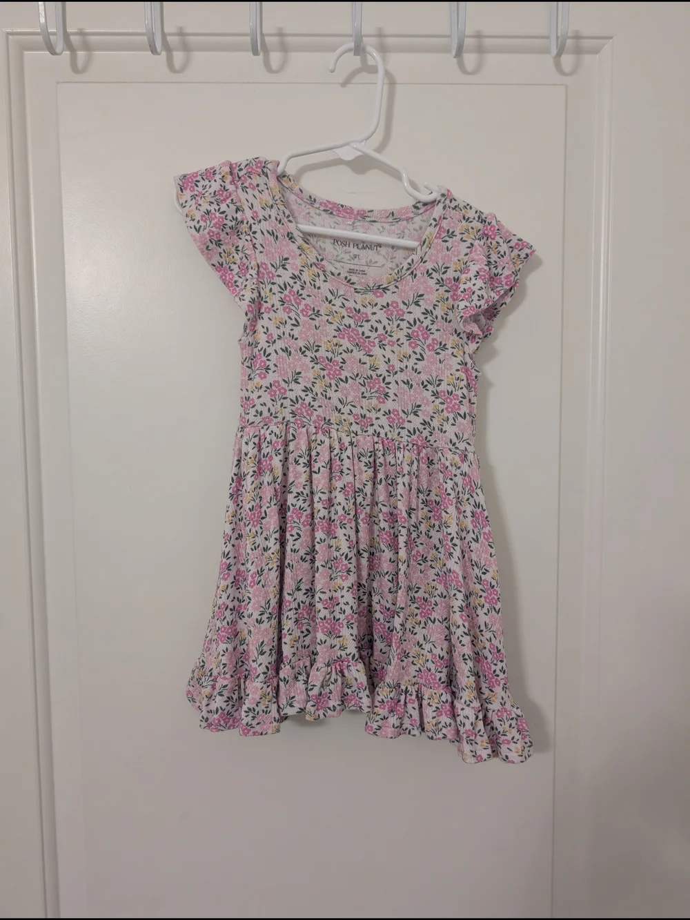 Posh Peanut Pink Floral Flutter Sleeve Twirl Dress Size 2T Cottagecore